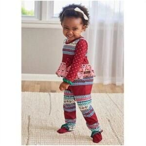 Matilda Jane Snuggle Bug Llama Sleeper Romper 3-6 months Girls Red Footed Ruffle